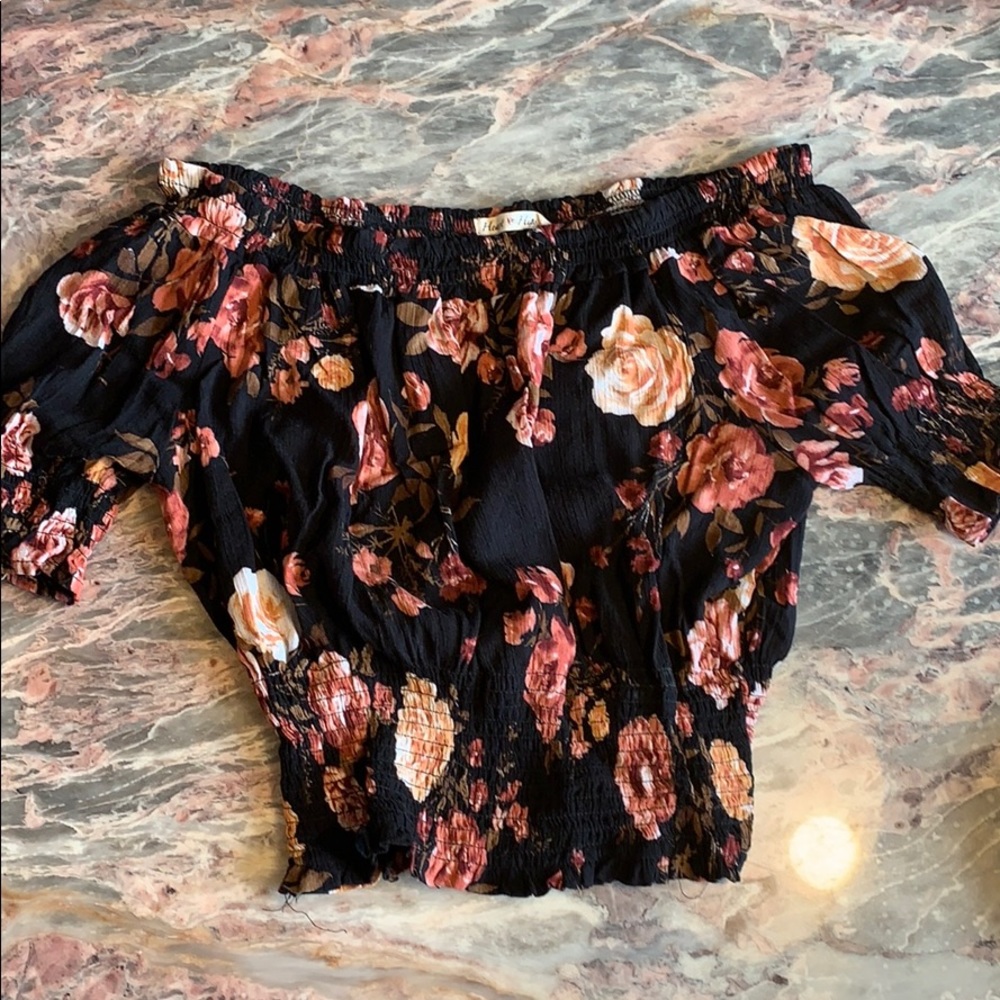 Black floral off the shoulder shirt